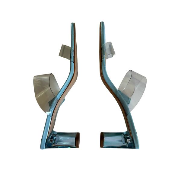 Schutz Ariella Blue and Clear Acrylic Mid Sandals Size 8.5 - Picture 4 of 8